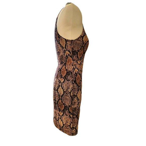 Bebe x Naven Dress Brown Black Faux Snakeskin Bodycon Deep V Mini Size 8 VR607 - Picture 10 of 11